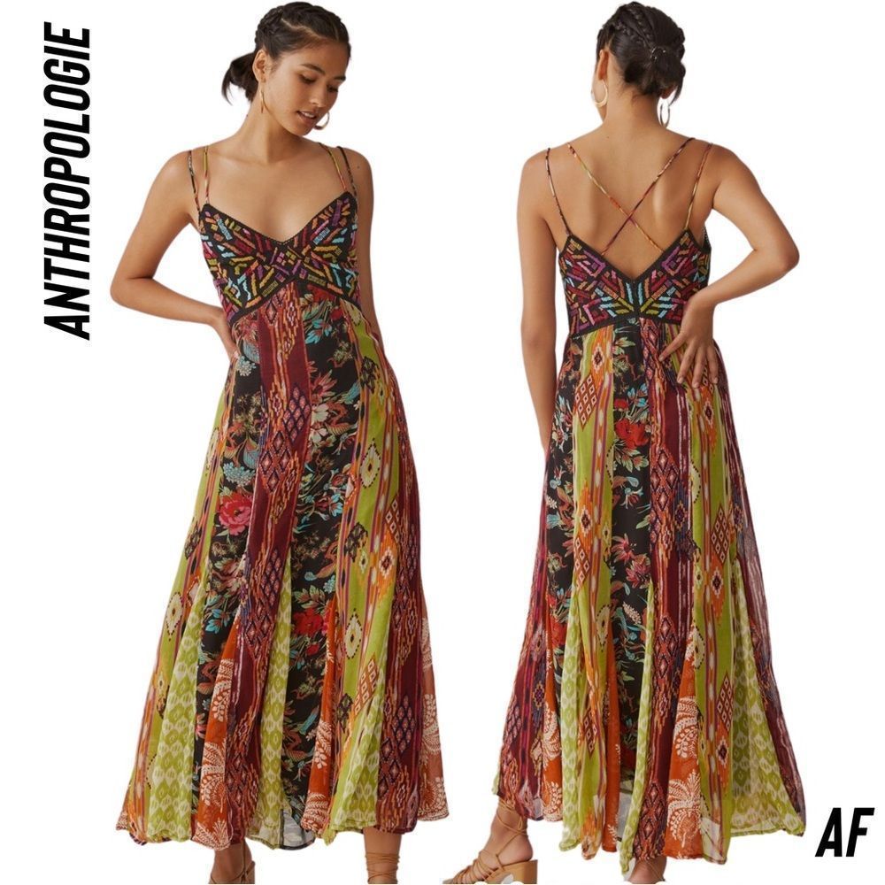 ANTHROPOLOGIE V NECK VIBRANT FLORAL PRINT MAXI DRESS NEW SIZE 12 I’m MOVING!!